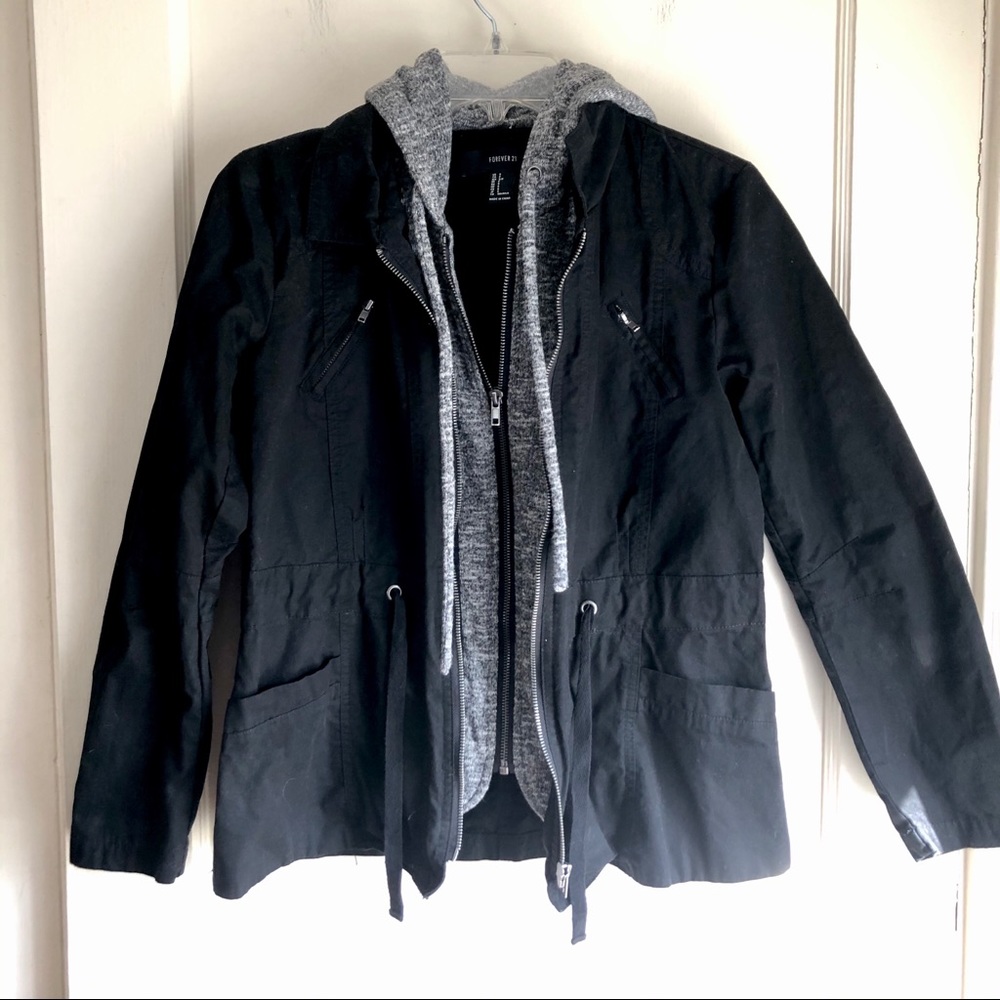 F21 Black Hooded Sweatshirt Jacket - Picture 1 of 5